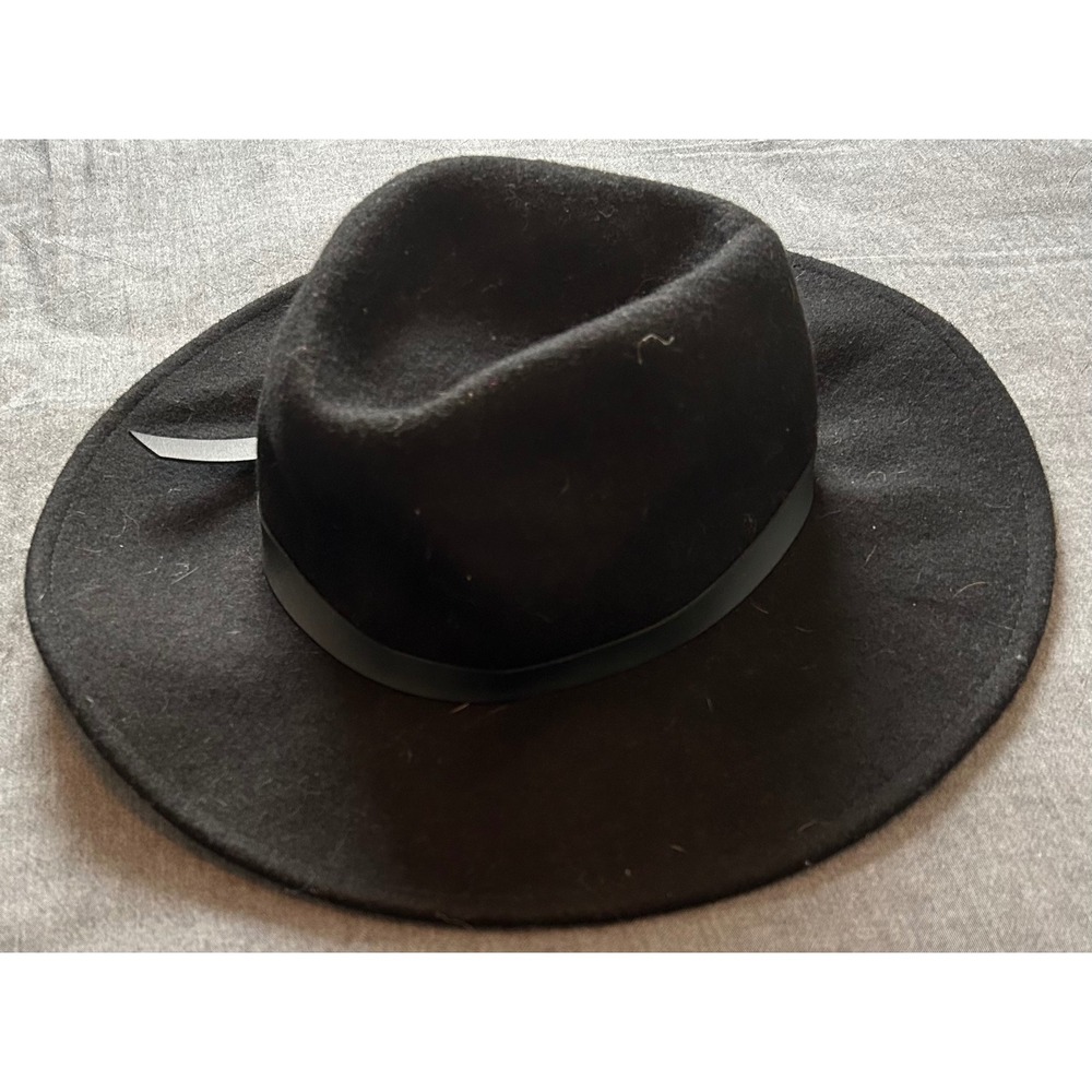 Universal Thread Black 100% Wool Wide Brim Fedora Hat with Faux Leather Band
